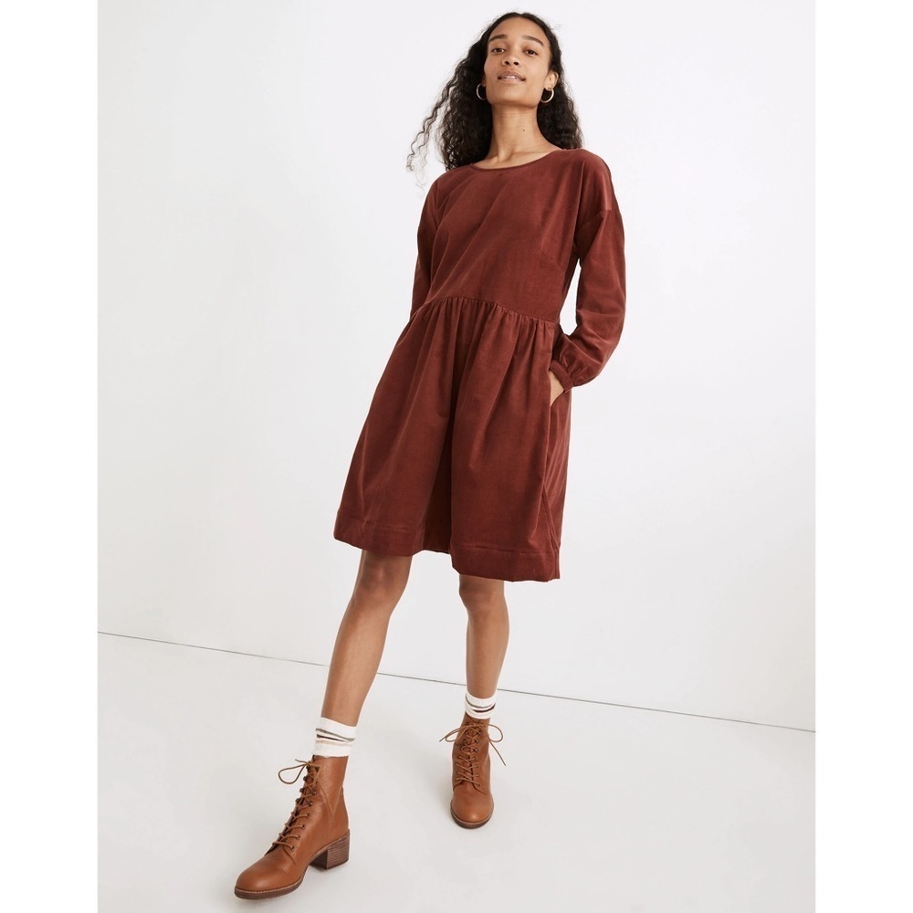 Madewell Corduroy Relaxed Mini Dress in Rust Color Size Small